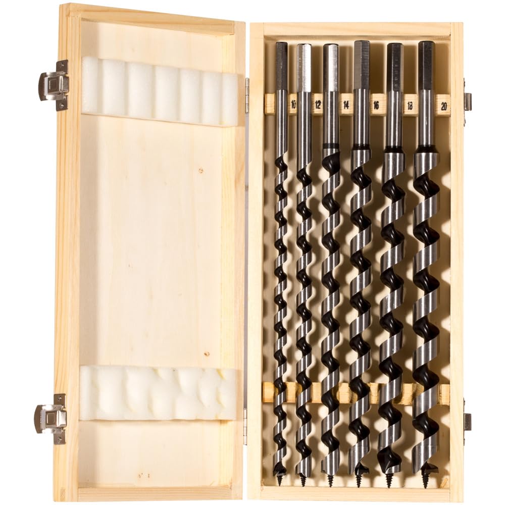 fischer Juego de brocas de serpiente de 10 a 20 mm de diámetro, puntas para taladro, juego de brocas con diferentes tamaños, herramienta para taladrar agujeros profundos en madera blanda y dura, 6