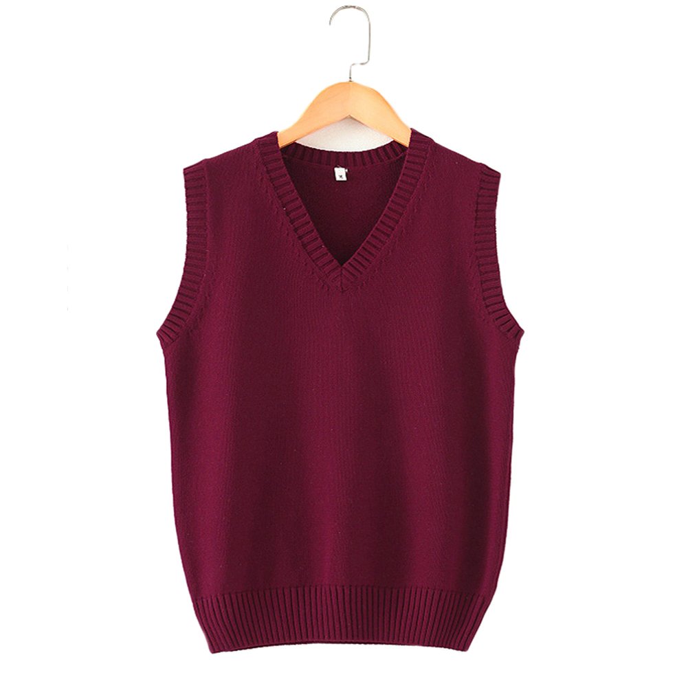 BingooutletMen Women Knitted Cotton V-Neck Vest JK Uniform Pullover Sleeveless Sweater School Cardigan