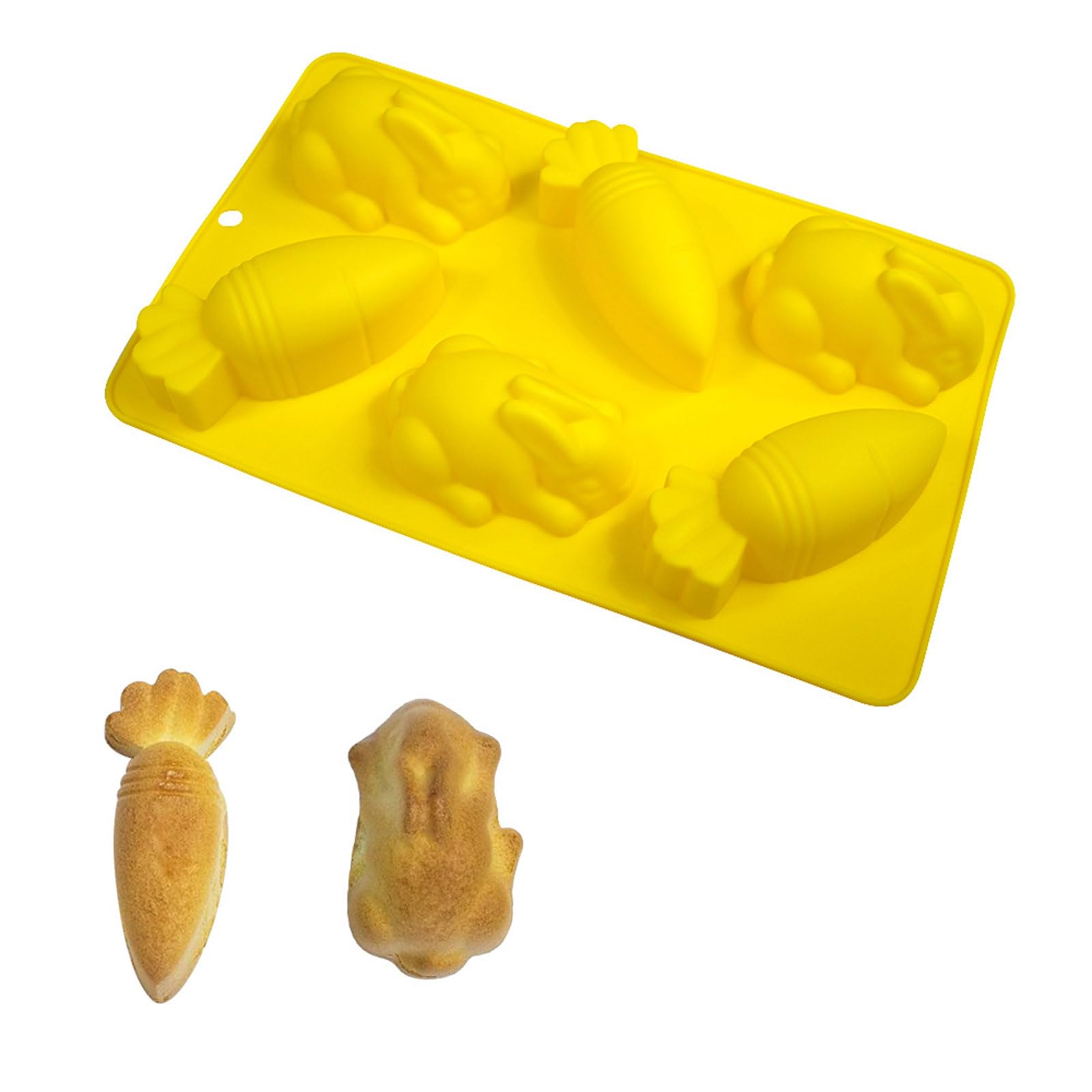 TFAOYS Rabbits Shaped Baking Molds with Carrot/Eggs Detail Ideal for Parties and Gift Easy Cleaning Bakeware Elastomer Baking Pan for Cakes