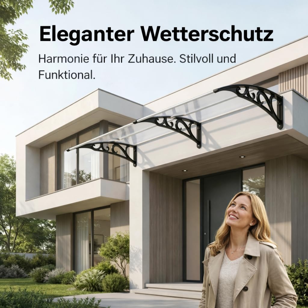 𝗝𝗮𝘆𝘀𝗲𝘂𝘄 Vordach Haustür 150 x 100 cm, transparentes PC Haustür Vordach mit Aluminiumrahmen, Überdachung Balkon mit UV-Schutz, Regenschutz für Eingang, Balkon, Fenster, Terrasse
