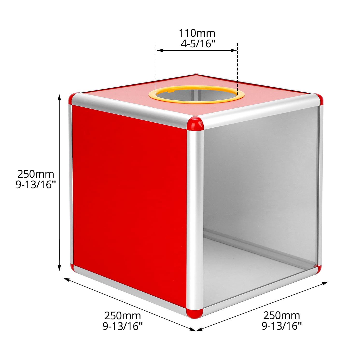 QWORK® Urna transparente 25 cm con ranura, caja de recogida con marco de aluminio y paneles acrílicos, para votación, sugerencias, donaciones y encuestas