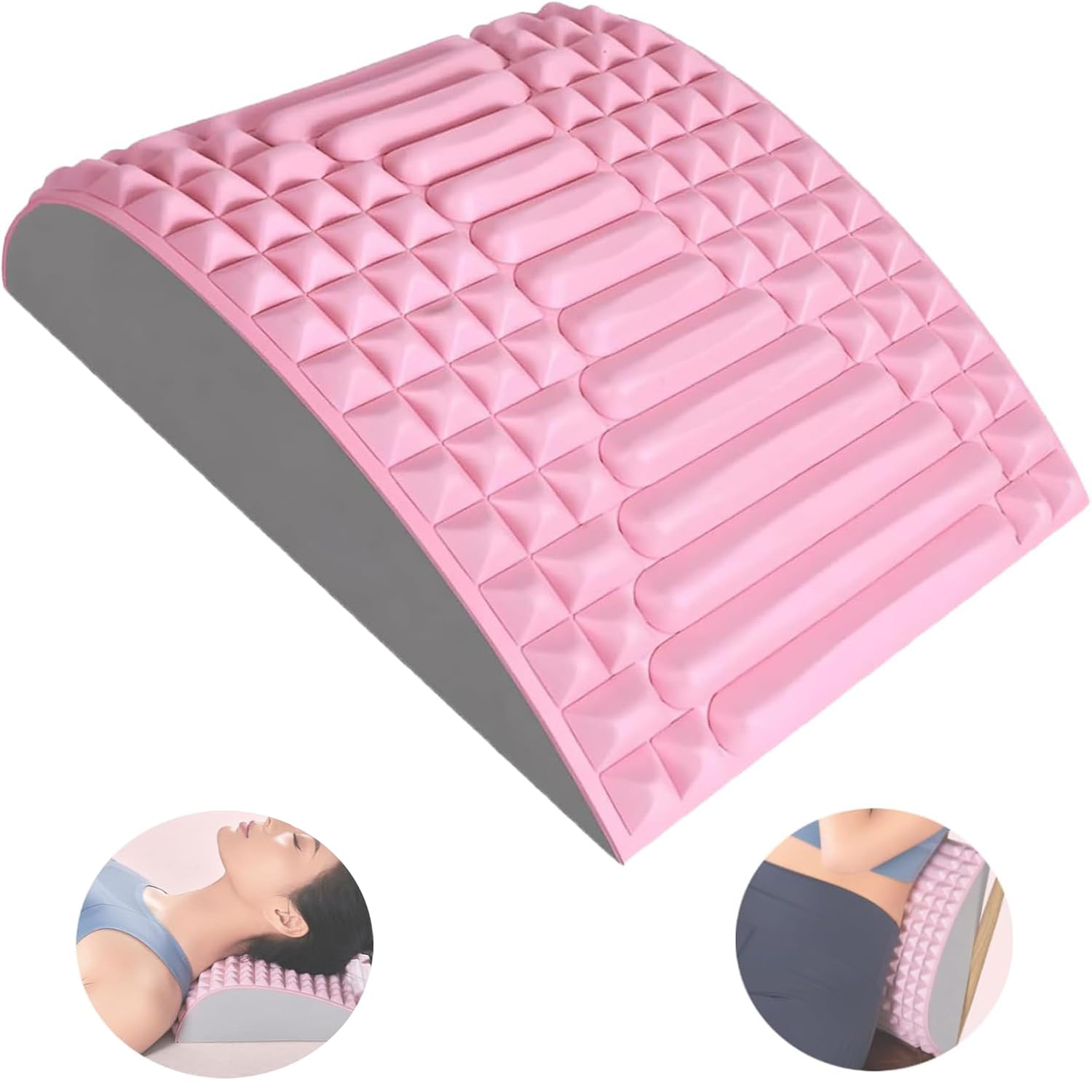Back Stretcher and Neck Stretcher - Back Massager for Lower Back Pain Relief, Back Stretcher Pillow, Lumbar Support Waist Posture Corrector for Home Yoga Fitness Equipment (Pink)