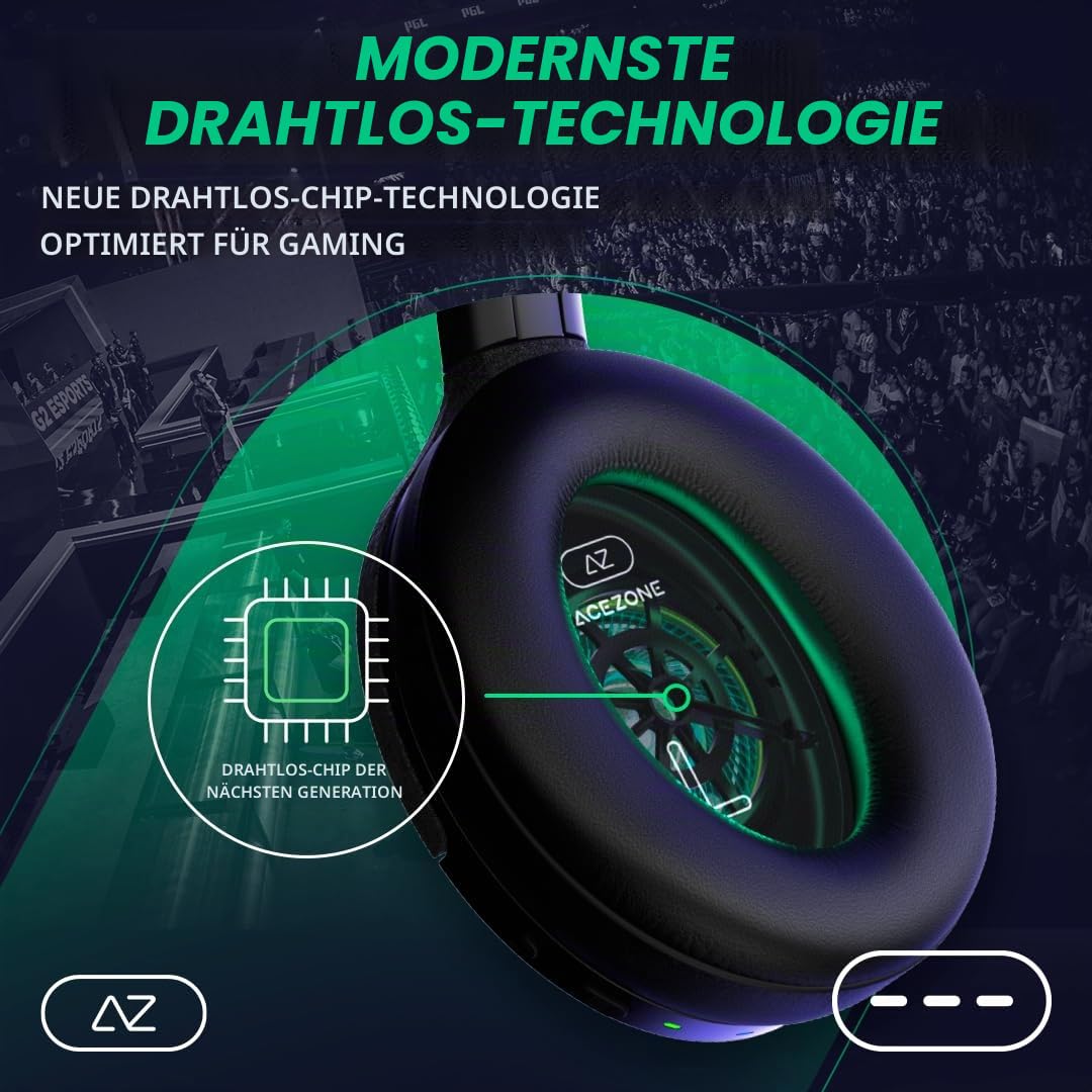 AceZone A-Spire Wireless ANC Gaming-Headset kabelloser 2,4-GHz-Dongle der nächsten Generation geräuschunterdrückendes Flip-to-Mute Mikrofon BT 5.4 LE Audio Mobile App leicht PC, PS5, PS4, Switch