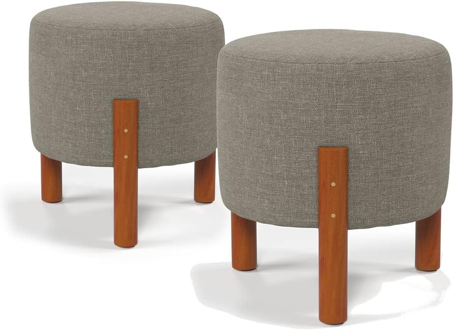 Melhor Puff/Puffes Gigantes: Os Top 10 Melhores em 2025 7 Kit 2 Puff Redondo Luxo Decorativo Charme com Pés de madeira Linho Cinza - PC MÓVEIS