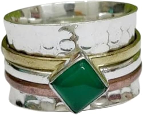 Miniatura 7 de Anillo giratorio de piedras preciosas para mujer, plata de ley 925 hecha a mano, anillo giratorio martillado hecho a mano, anillo bohemio de