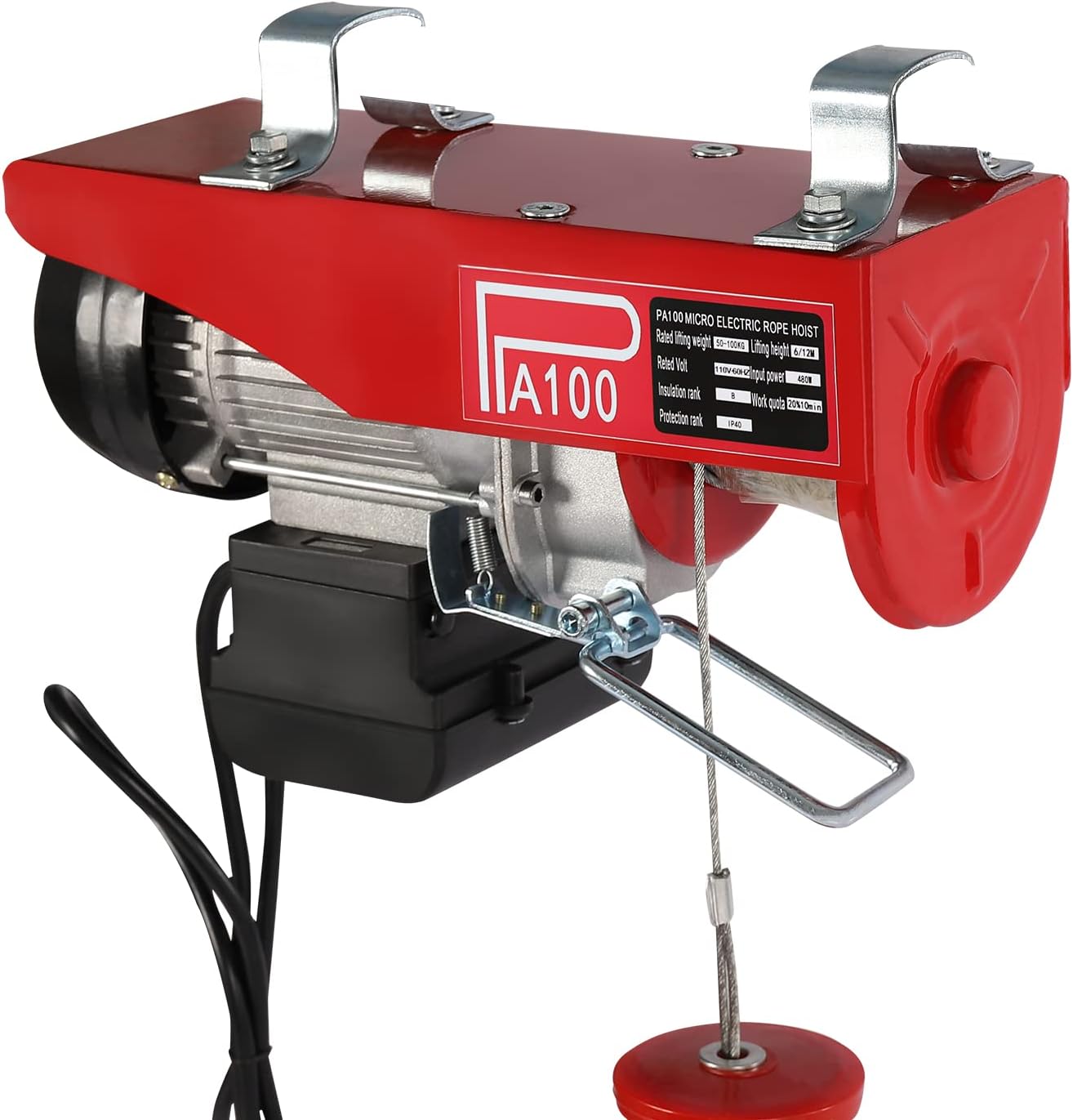 220lbs Electric Hoist, Electric Lift, Electric Winch, 110V Portable Electric Hoist w/Remote Control & Single/Double Slings for Lifting in Factories, Warehouses, Construction Site, Mine Filed