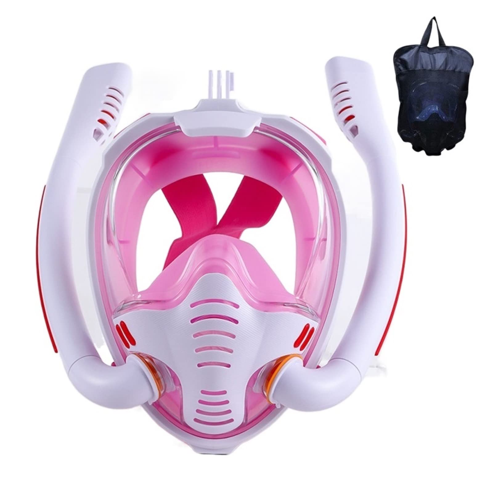 Dcdcd White Pink Snorkeling Mask Double Tube Silicone Full Dry Diving Mask Adult Swimming Mask Diving Goggles Self Contained Underwater Breathing(,S/M)