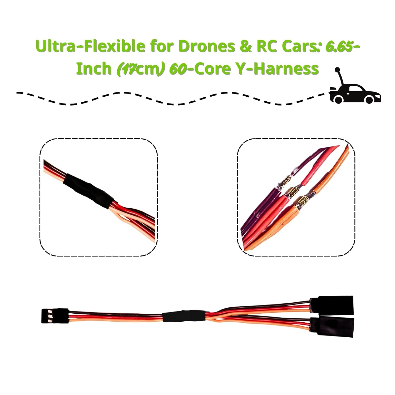 16 Pcs Servo Extension Cable and Y Harness Splitter, 30-Core 2.76-Inch 3.54-Inch 5.9-Inch, 60-Core 5.9-Inch Y-Harness for RC Airplane Car Drone, Compatible with JR Futaba Spektrum