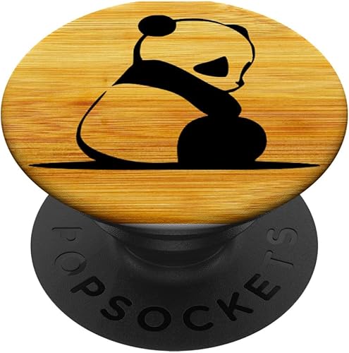 Bonito diseño de oso panda, dibujos animados de bambú Kawaii, color negro minimalista, agarre y soporte para teléfonos y tabletas, Negro