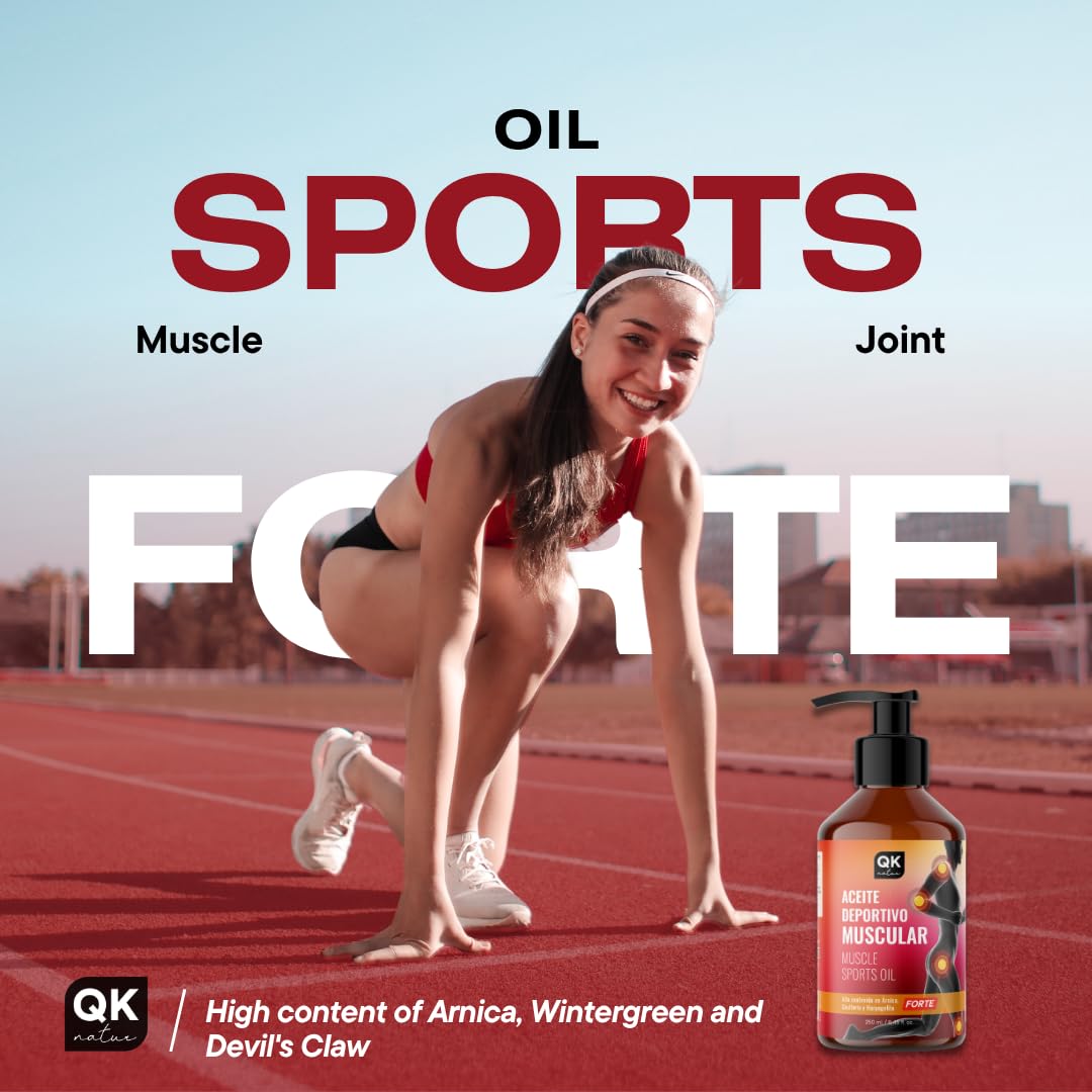 QKnatur - Olej do Sportów Mięśniowych (250 ml). Kombinacja olejków naturalnego pochodzenia do masażu mięśni - zawiera arnikę, Wintergreen i diabelski pazur