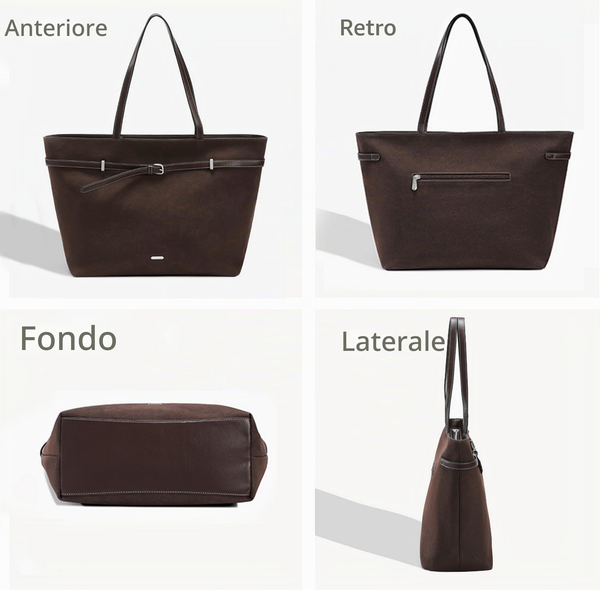 David Jones - Borsa a mano Shopping da donna in pelle scamosciata di grandi dimensioni - Borsa a spalla lezione liceo lavoro - Borsa tote morbida pelle scamosciata - Shopper grande capacità A4 manici