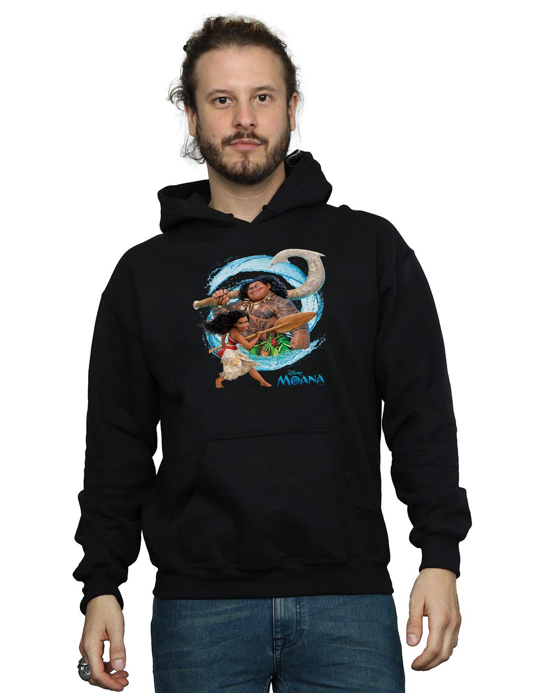 Absolute Cult Men's Black Disney Moana And Maui Wave Hoodie Large