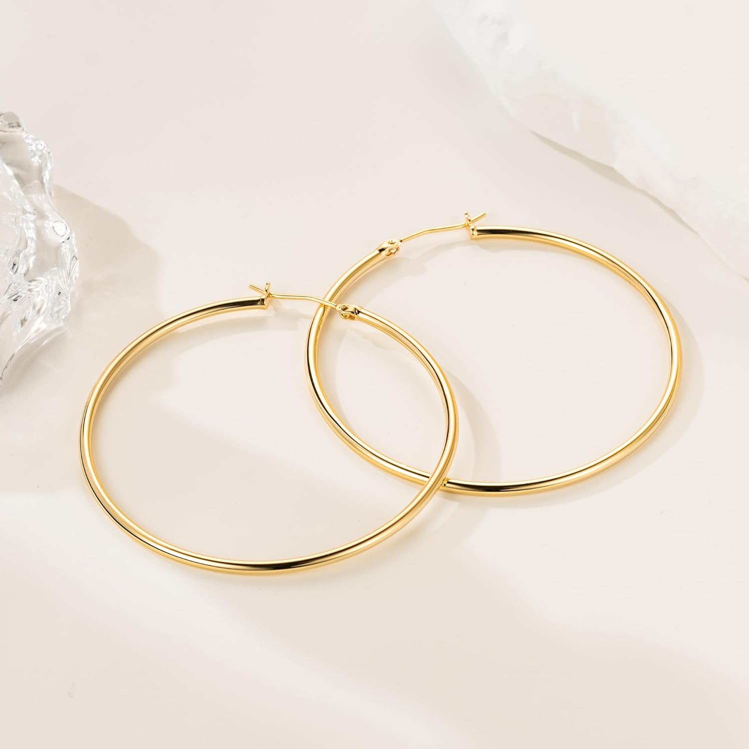 14K Gold Hoop Earrings for Women 14K Gold Earrings Classic Shiny Polished Round Big Hoop Earring for Women Hypoallergenic Womens Earring Hoops 15/20/25/35/45/55mm - Image 5