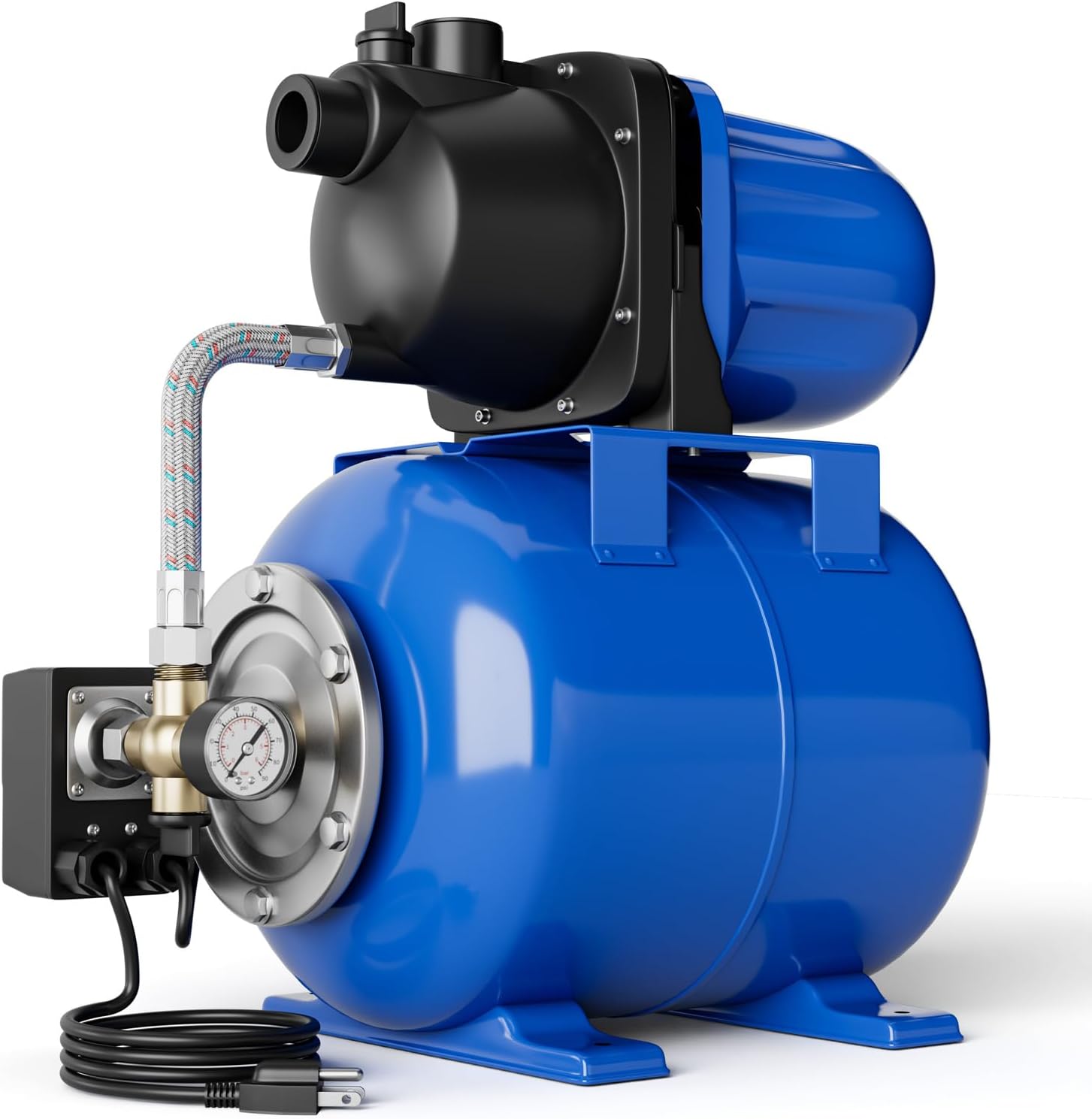 Goplus 1.6HP Shallow Well Pump with Pressure Tank, 1000GPH-5Gal Automatic Water Booster Jet Pump for Water Supply System, Irrigation Water Pump for Home, Garden & Lawn, 1200W (Blue)