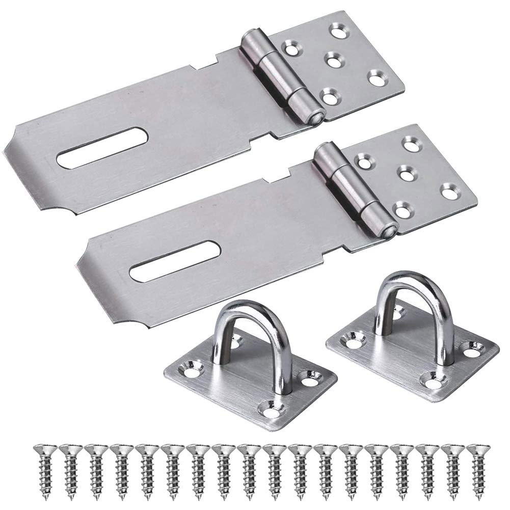 2Sets Stainless Steel Padlock Hasp, 4“ Door Padlock Hasp Safety Heavy Duty Hasp and Ste Shed Lock Hasp Shed Door Clasp Latch Gate Lock Latch Security Hasp with Screws for Door Cupboard Shed Cabinet