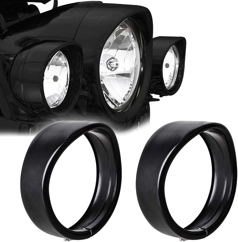NTHREEAUTO 4.5" Motorcycle Fog Light Visor Trim Ring Passing Lamp Frenched Rings Auxiliary Lights Decorate Accessories Compatible with 1962-later Harley (Matte Black)