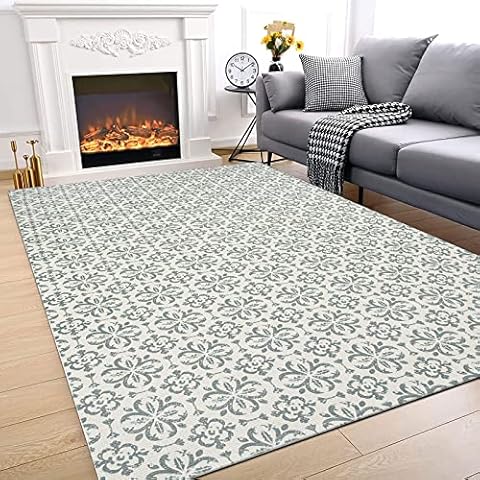 SHACOS Cotton Area Rug 120x180 cm Large Vintage Indoor Rugs for Living Room Morrocan Printed Area Rug Machine Washable Carpet Rug Woven Floor Mat Rectangle Area Rugs for Living Room, Bedroom (Grey) Cover