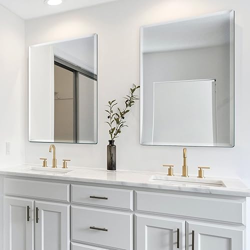 Miniatura 5 de Espejo sin marco de 38 x 26 pulgadas para pared, espejo rectangular de baño con borde biselado pulido para tocador, dormitorio, sala de estar,