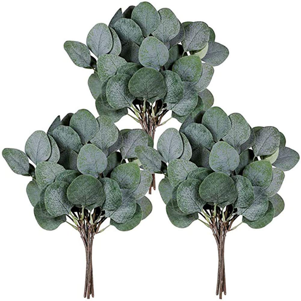 LinTimes 6 Pcs Artificial Eucalyptus Leaves Stems, Faux Eucalyptus Branches, Silk Greenery Fake Plant for Making Garland Wreath, Indoor Outdoor Home Wedding Party Decor Flower Arrangement DIY Craft