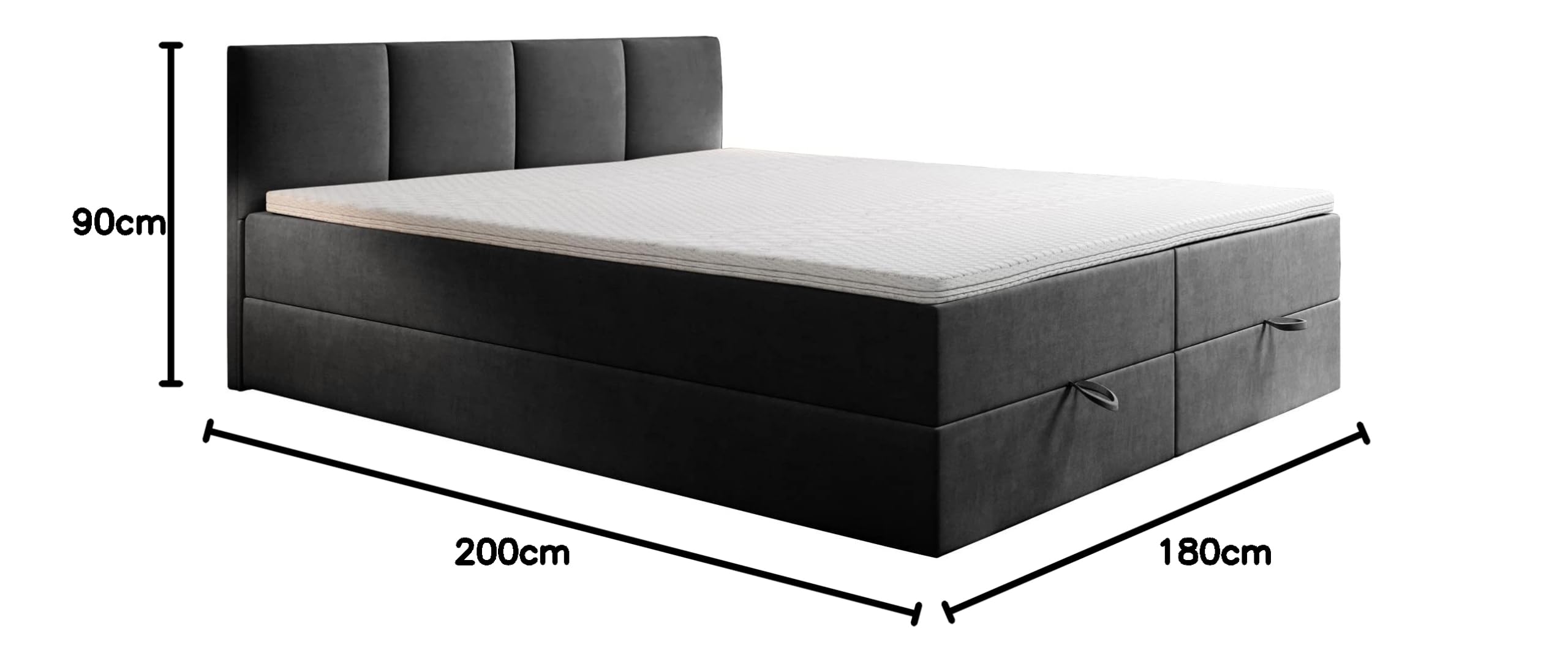 TRADA Boxspringbett 180x200 cm mit Bettkasten & Bonellmatratze, Dunkelgrau | Modell ROYAL, Elegant Bett mit Topper