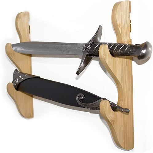 Miniatura 2 de Espada Katana de montaje en pared para armas de artes marciales, daga, sable de luz y varita de mago, colgador de madera dura real (2 niveles