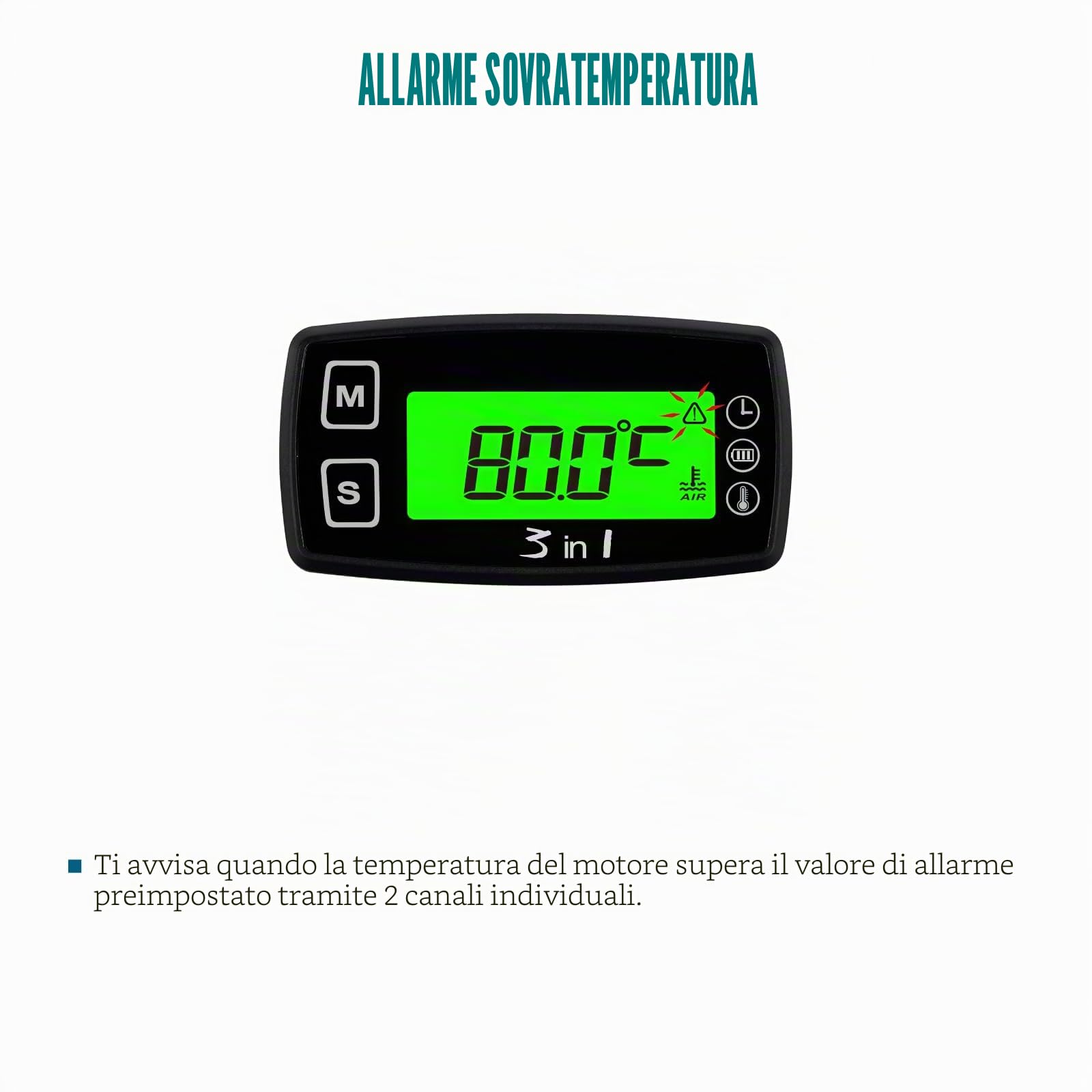 Runleader Indicatore Temperatura Motore Digitale Voltmetro RL-TM005 | Promemoria Avviso Programmabile,Display Orologio,Modalità Retroilluminazione Per Generatore,Moto,Dirtbike,Fuoribordo,Nautica