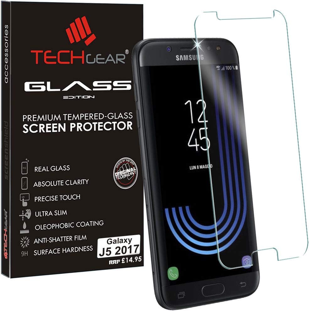 TECHGEAR Screen Protector for Galaxy J5 2017 (SM-J530 Series) - GLASS Edition Genuine Tempered Glass Screen Protector Guard Cover Compatible with Samsung Galaxy J5 2017