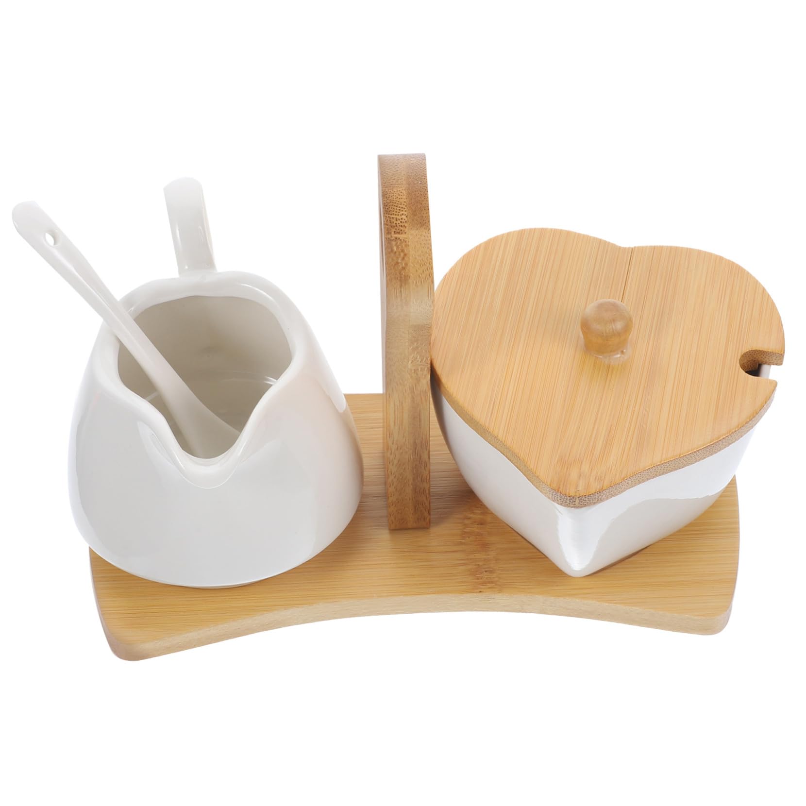 Sosoport Azucarero y Jarra de con Bandeja de Bambú y Cuchara Set Práctico para Casa y Hotel Incluye Lechera y Tarro de Azúcar Diseño Elegante y Funcional