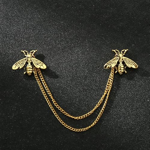 Image of Vintage Honey Bee Brooch for Women Men Silver /Gold-tone Cute Bee with Hanging Chain Tassel Animal Insect Lapel Pins Elegant Dress Accessories for Hat Bag Suit Tie Holiday Party Jewelry
