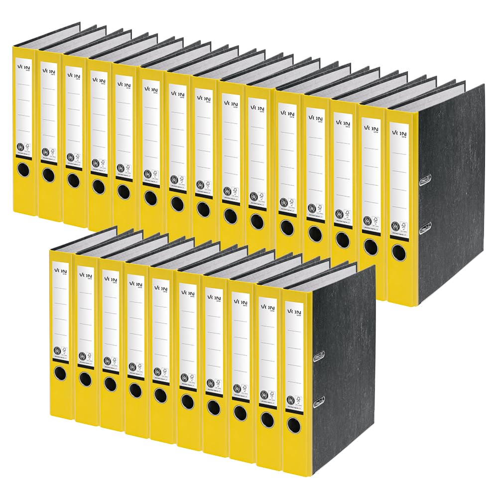 VON Leitz 10540015 Folder A4, 100% Recycled Paper, 50 mm Spine Width, for 350 Sheets, Blue Angel & FSC Certified, for School, Study & Home, Yellow