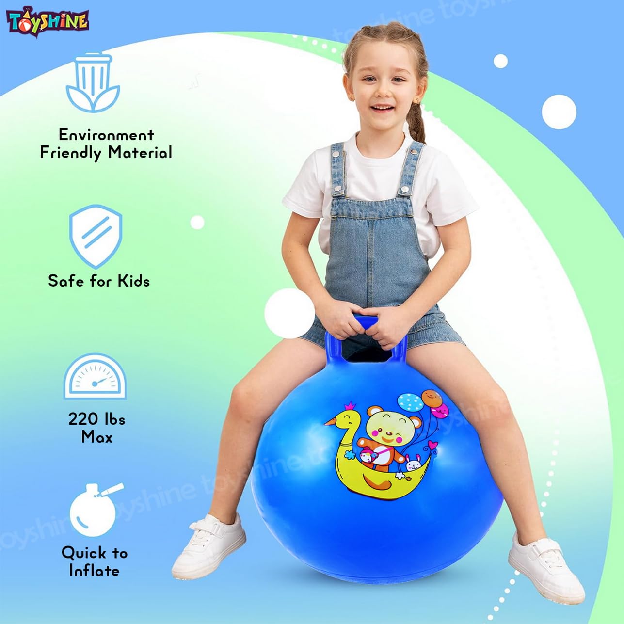 Toyshine 65cm Hopper Ball for Kids Ages 6+ Inflatable Hopping Balls Jumping Therapy Ball Toys Sit and Bounce Ball with Handle - Blue - Image 7 thumbnail