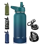 CIVAGO 32 oz Insulated Water Bottle With Straw, Stainless Steel Sports Water Cup Flask with 3 Lids (Straw, Spout and Handle Lid), Wide Mouth Travel Thermal Mug, Dark Night