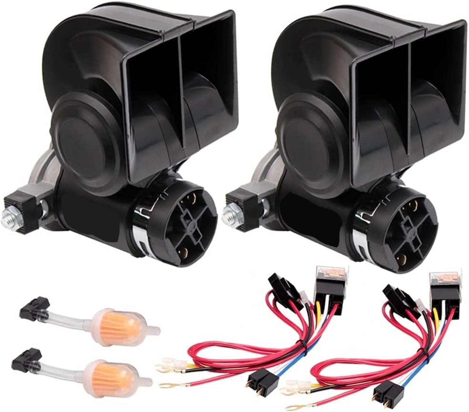 THE WHITE SHOP2PCS Train Horn - 150 DB Loud Car Horns with Relay Harness for Trucks, Cars, SUVs, Motorcycles - Durable & Weather-Resistant, Ideal for Car Lovers