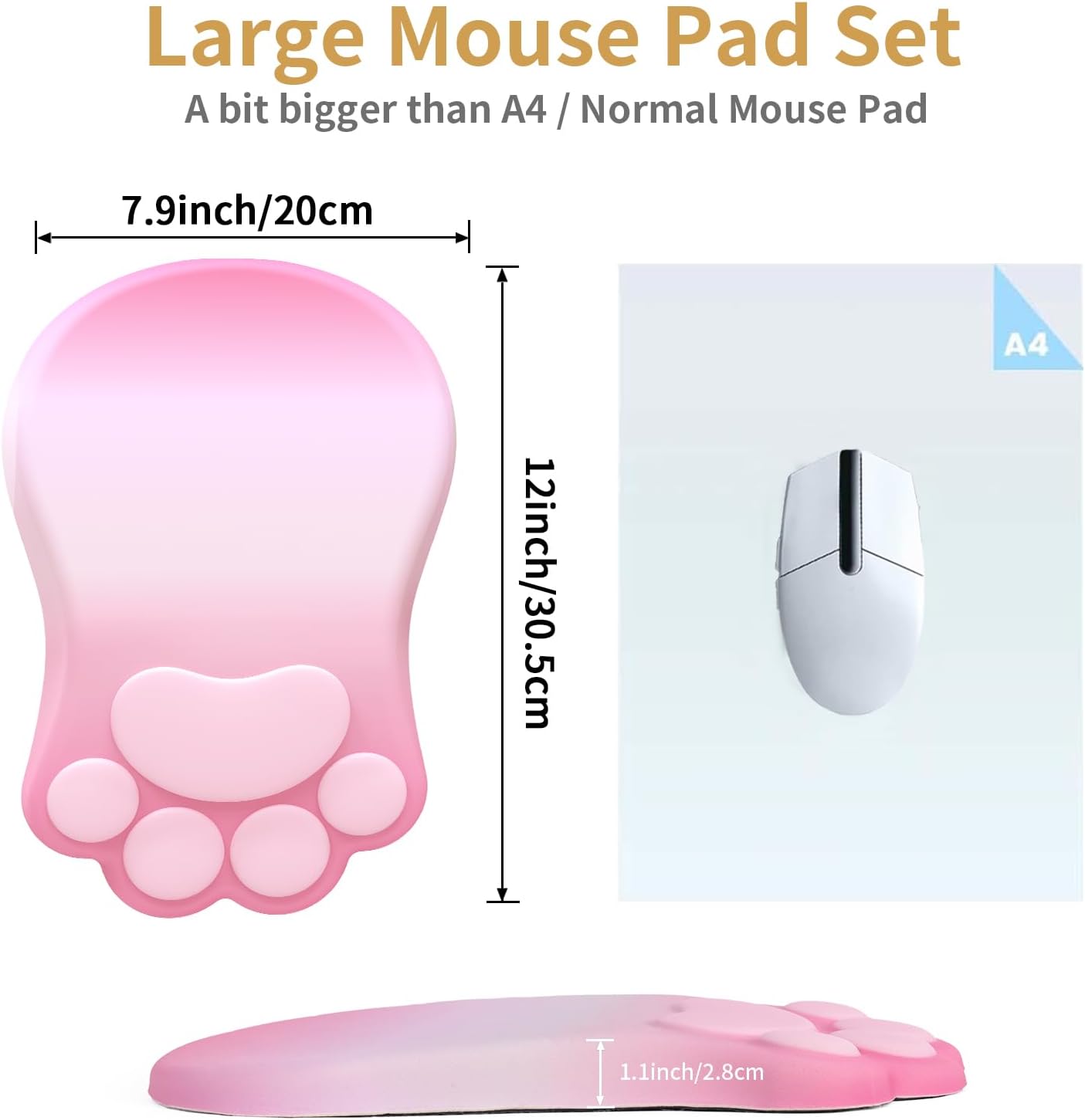 L-SPOUTTO Ergonomic Mouse Pad with Wrist Rest,Cute Cat Paw Mousepad Wrist Support,Comfortable Massage Design Computer Pain Relief Mouse Pad with Non-Slip PU Base for Desk Laptop Gaming,Gradient Pink