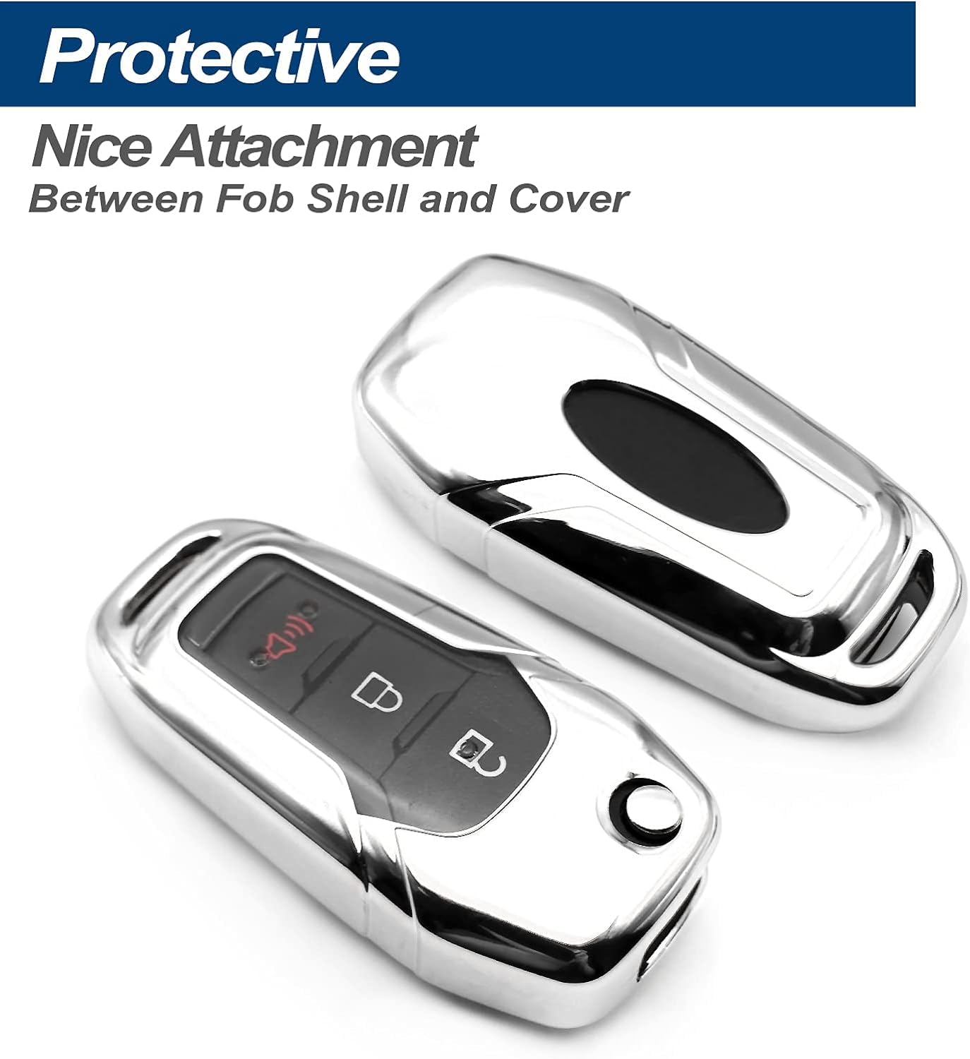 Custodia In Pelle Portachiavi Per Ford Mustang 2018-2019 - Telecomando Smart Key A 3 Pulsanti - Protezione Antigraffio (PU E Lega Di Zinco)
