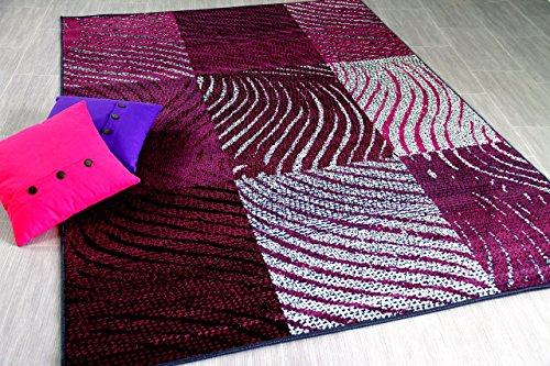 TRENDLINE - Alfombra Moderna - diseño de Cebra chequeo - Violeta Negro - 5 tamaños