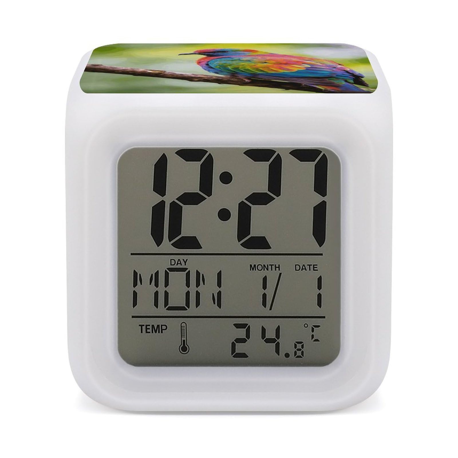 LZQPOEAS with Colorful Feathers Alarm Clock with 7 Color Changing Nightlight for Bedroom Calendar Temperature Display Wake Up Digital Clock Small Desk Clocks for Heavy Sleepers Adults