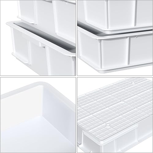 Miniatura 3 de Kekow Paquete de 4 cajas de plástico para masa de pizza, bandejas de masa apilables comerciales blancas para pizza, 23.62 x 16.42 x 3.74 pulgadas