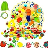 🦔Material de Alta Calidad - El juego de enhebrar cuentas de madera natural y pintura ambiental. Superficie lisa sin rebabas, los niños pueden jugar con confianza.