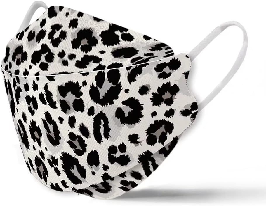 Rmaytiked 50Pcs 4-Ply Black White Leopard Print KF94 Breathable Face Masks 3D Mouth Shields Filter Full Face Cover