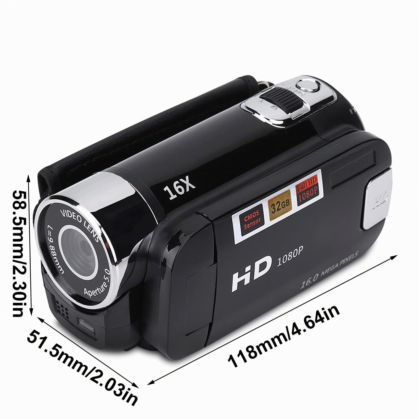 Videocámara con Cámara de Video, Rotación Full HD 16X Videocámara Digital de Alta Definición Video DV Cámara Vlogging Cámara Grabadora para Fiesta en Casa, Picnic Al(Enchufe Negro de la UE)
