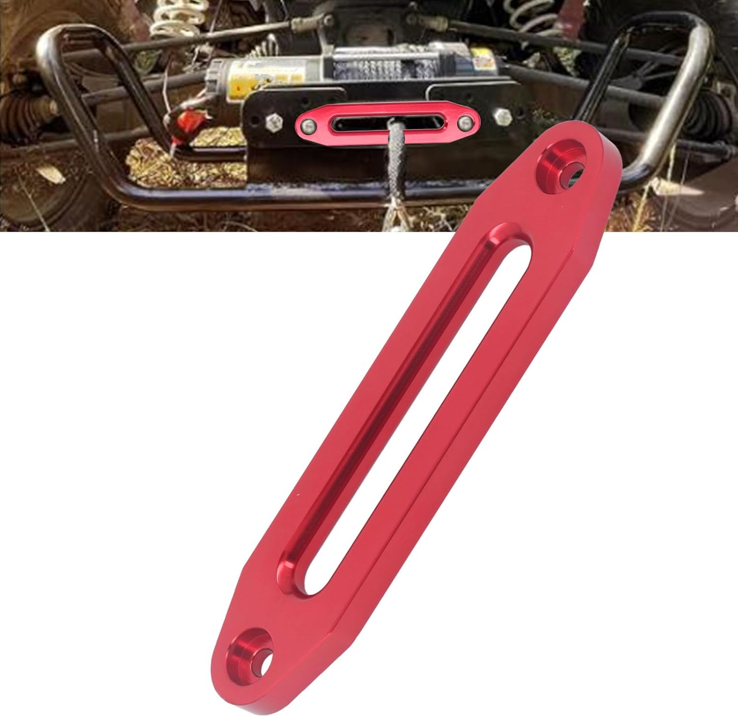 Hawse Fairlead 10 Inch 12000LB, Aluminum Construction Anodized Winch Guide, Installation for ATV UTV, Protected Synthetic Rope, Load Capacity, Universal Compatibility, Red