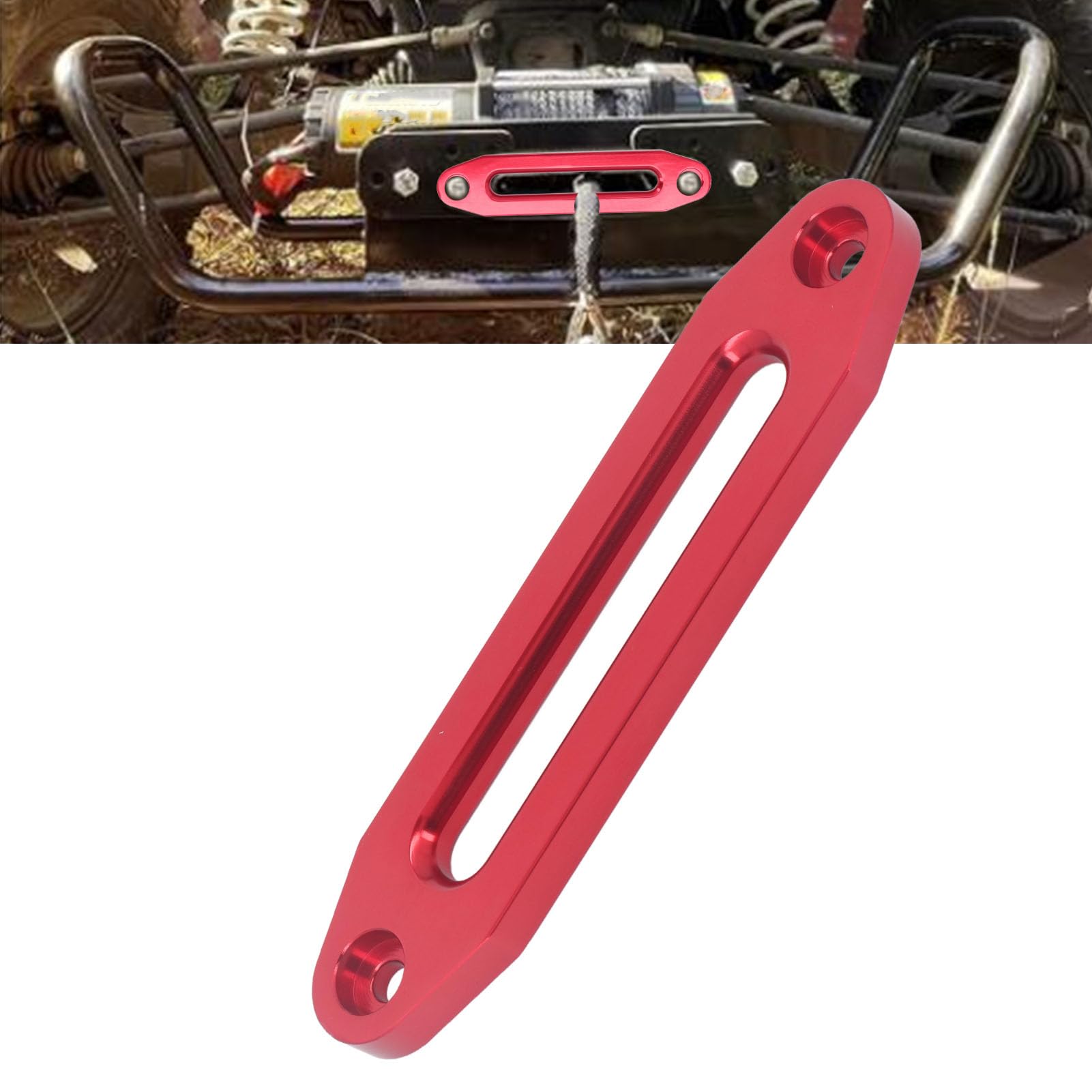 FAUOSWUK 10 Billet Polished Aluminum Hawse Fairlead for Synthetic Winch Rope,Load Capacity 12000LB Hawse Fairlead for ATV UTV Synthetic Rope(Red)