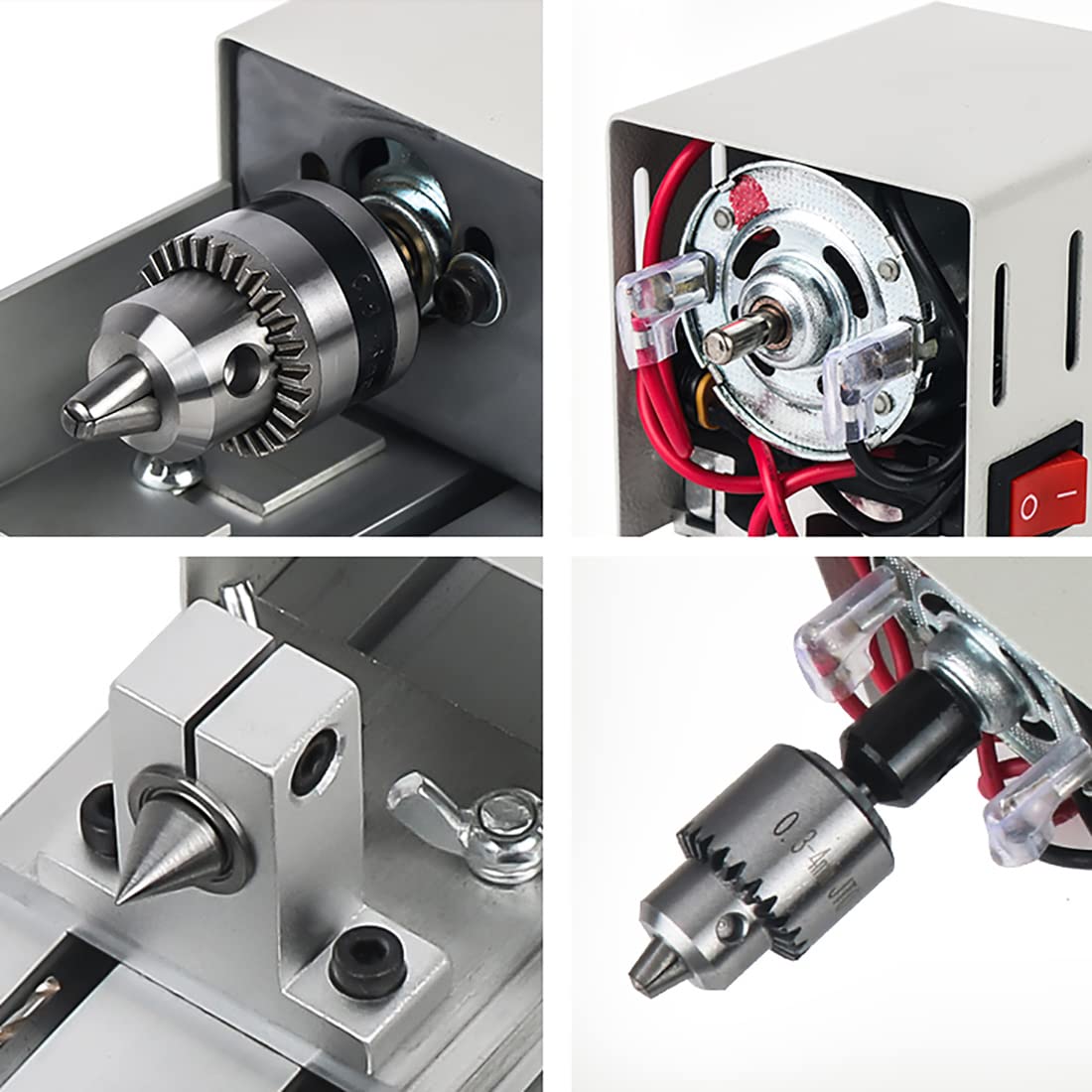 Metalowa mała tokarka, DIY 6 w 1 tokarka do modelowania drewna, wiercenia, rzeźbienia, szlifowania - 12-24 V 96 W szlifierka koralikowa do drewna kamienia