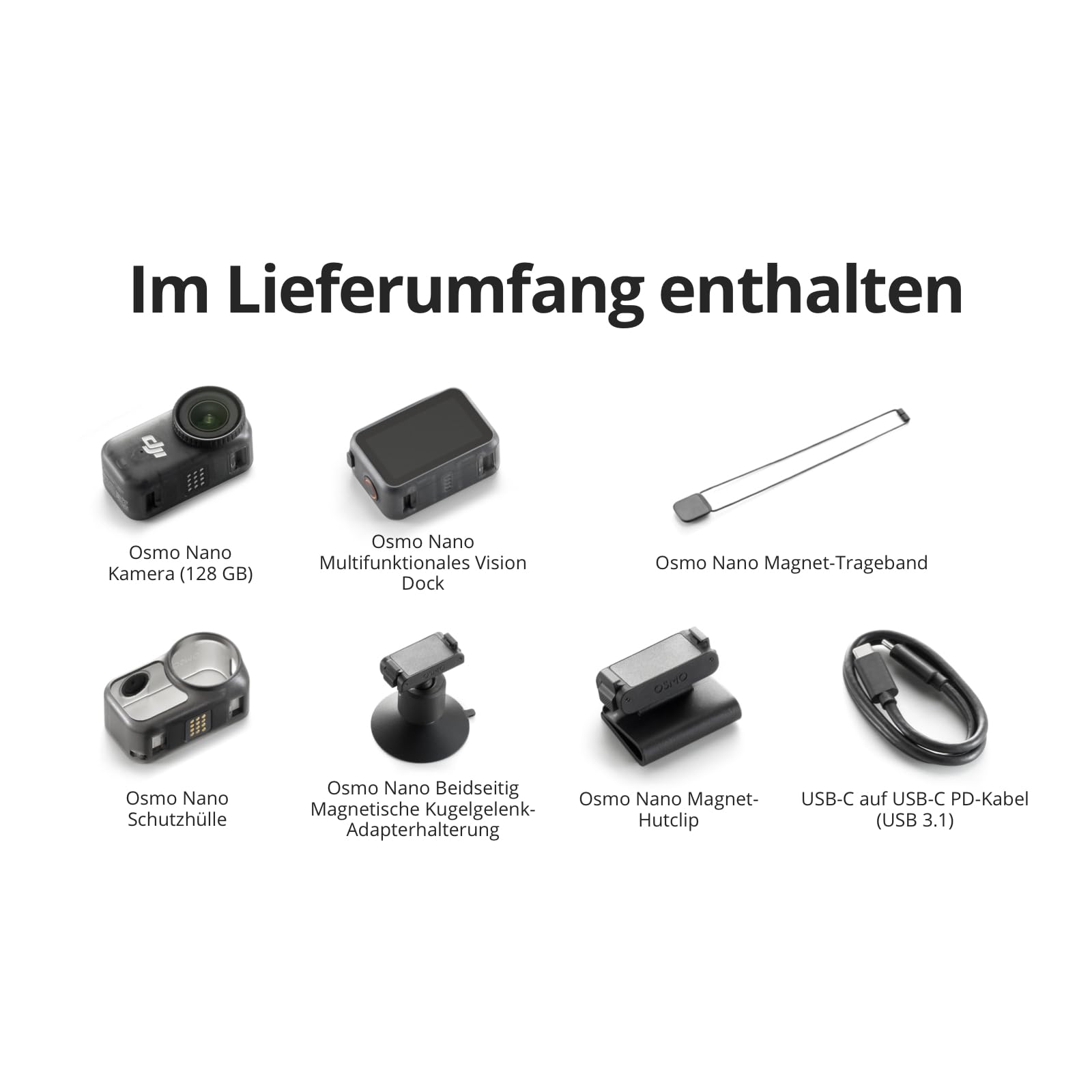 DJI Osmo Nano Standard Combo (128GB) 4K/60fps Vlogging-Kamera mit 1/1,3″ Sensor, 143° Weitwinkel-Video, 200 min Aufnahmezeit