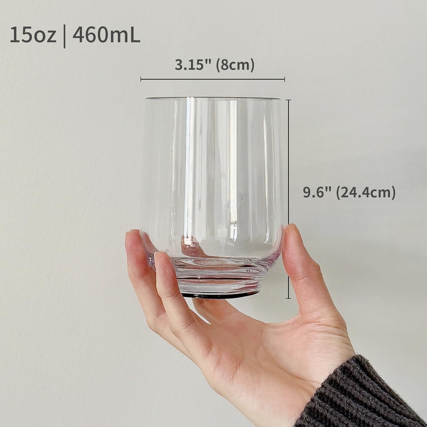 Unbreakable Tritan Plastic Wine Glasses (Set of 2), 15oz Shatterproof Stemless Wine Tumblers for Red & White Wine, Cocktails, Juice, Ideal for Gifts, Beach, Parties, and Home Use (Blue)