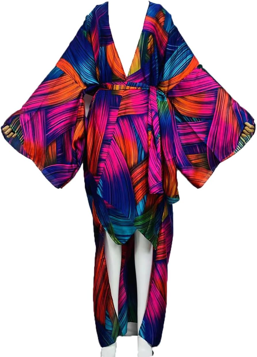 Summer Creative Silk Feeling Beach Cover up Women Cardigan Fashion Sexy Boho African Holiday Party Sleeve Robe Kimono Kaftan
