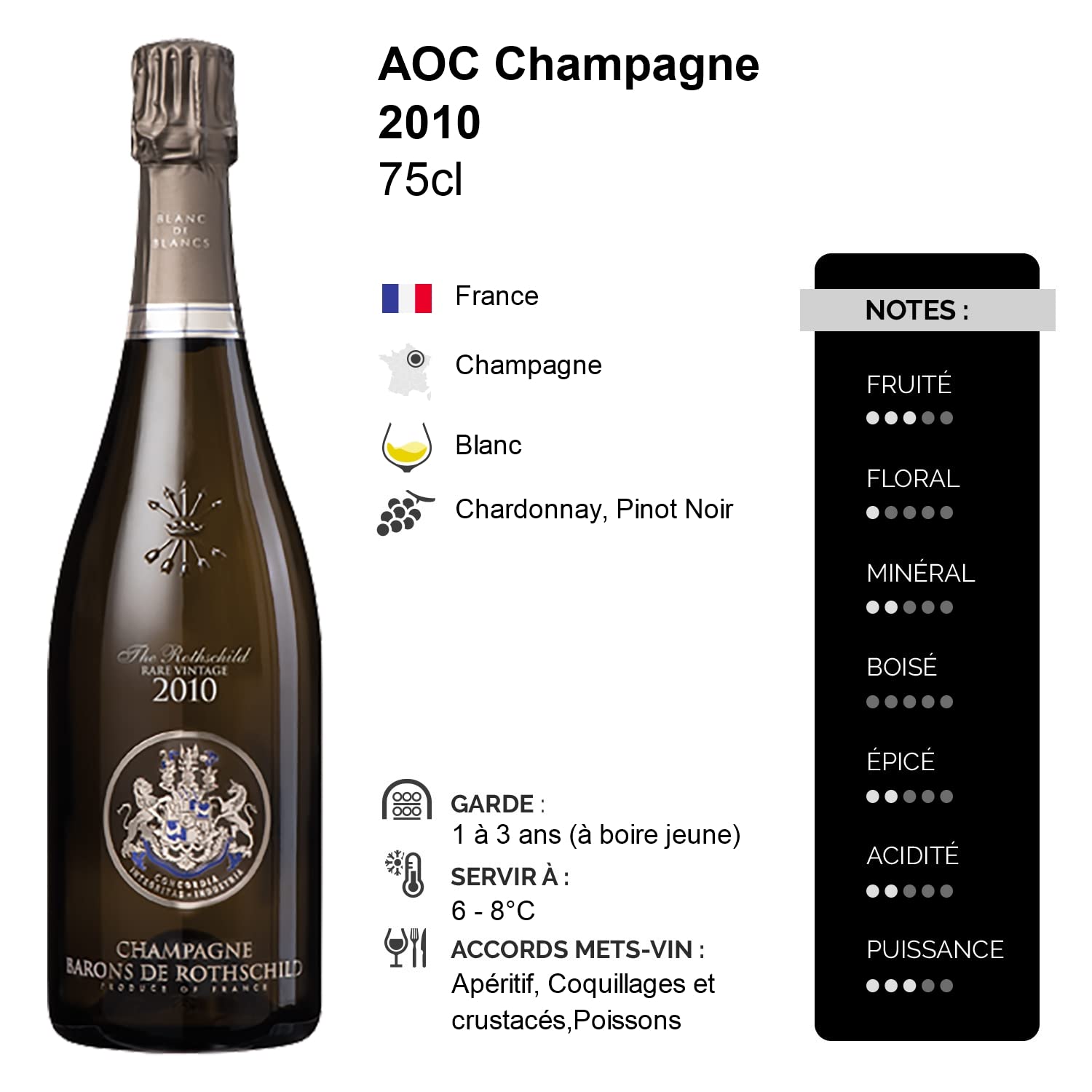 Champagne Millésimé Brut - Blanc 2010 - Champagne Barons de Rothschild (3x75cl)