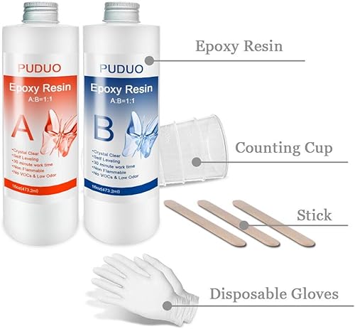 Miniatura 20 de Puduo Kit de resina epoxi de 72 onzas, resina epoxi transparente recién formulada, fuerte, sin burbujas, resina artística antiamarilleamiento que