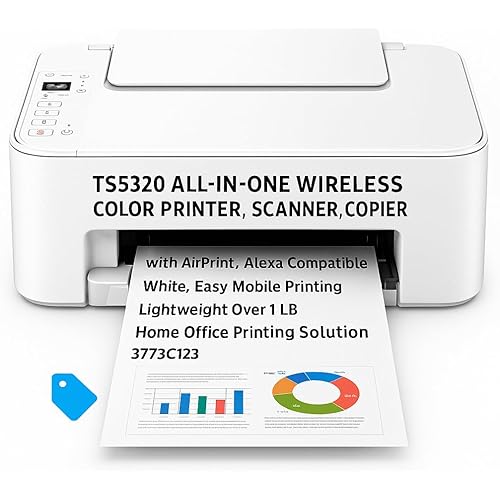 Triplenet Pricing TS5320 All-in-One Wireless Color Inkjet Printer, Scanner, Copier with AirPrint and Alexa Compatibility, White, Over 1 LB, Ideal for Home and Office Use 3773C123